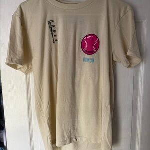 Cream T-Shirt with Pink Baseball Graphic